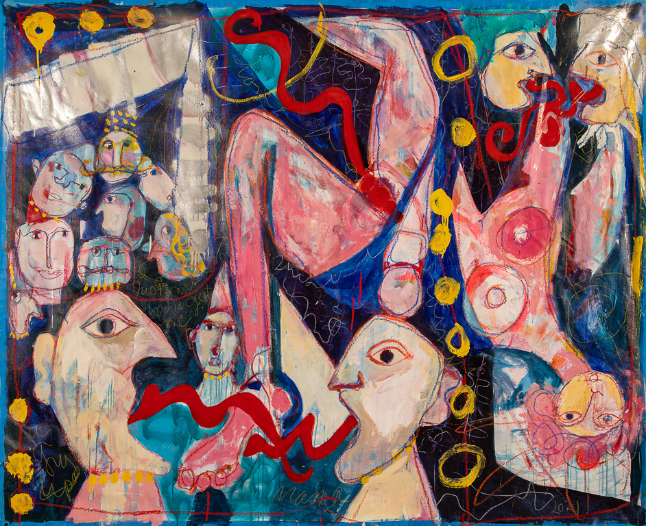 Open Circus Woman, mixed media on canvas, 5 feet x 6 feet