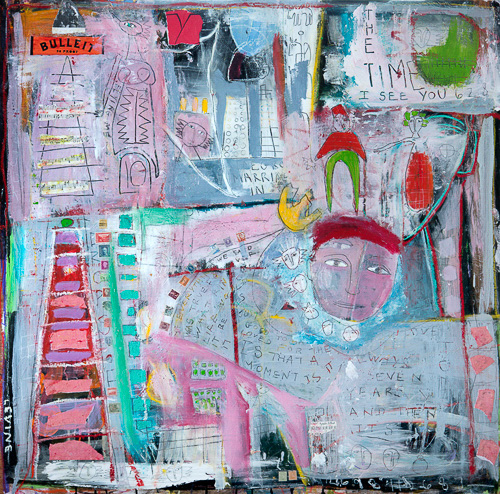 Every time I see you  4 feet x 4 feet  mixed media on wood Sold