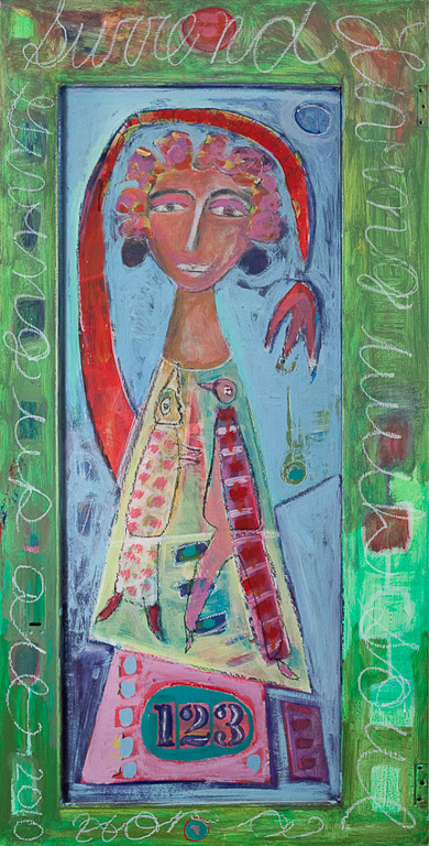 Saving the women of St. John 40 inches x 20 inches mixed media on recycled door  SOLD